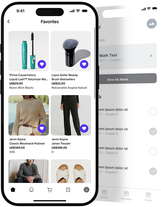 Mockup de un iPhone mostrando pantallas de una tienda online